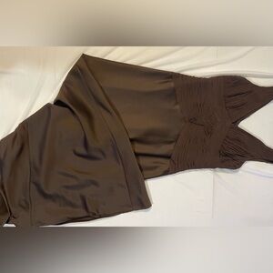 Adrianna Papell Chocolate Brown Satin A-Line Skirt